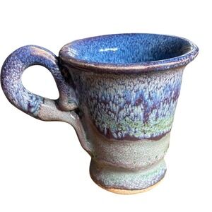 Vintage Studio Art Pottery Handmade Coffee Mug Blue Green Drip Glaze Rustic Cup